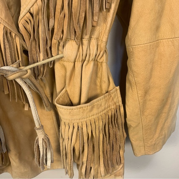 VTG LNR Soft Leather Western Tassel Fringe Waist Drawstring Jacket - Picture 4 of 16